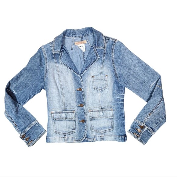 Vintage Y2k Paris Blues Jean Jacket 90s Denim Blazer Blue Faded Fitted Burnout S - Picture 7 of 11